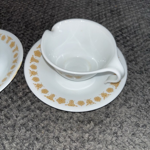 Set of 4 ~‎ Corelle ~ Butterfly Gold ~ Hook Handle Coffee Cups and Saucers - Picture 3 of 8